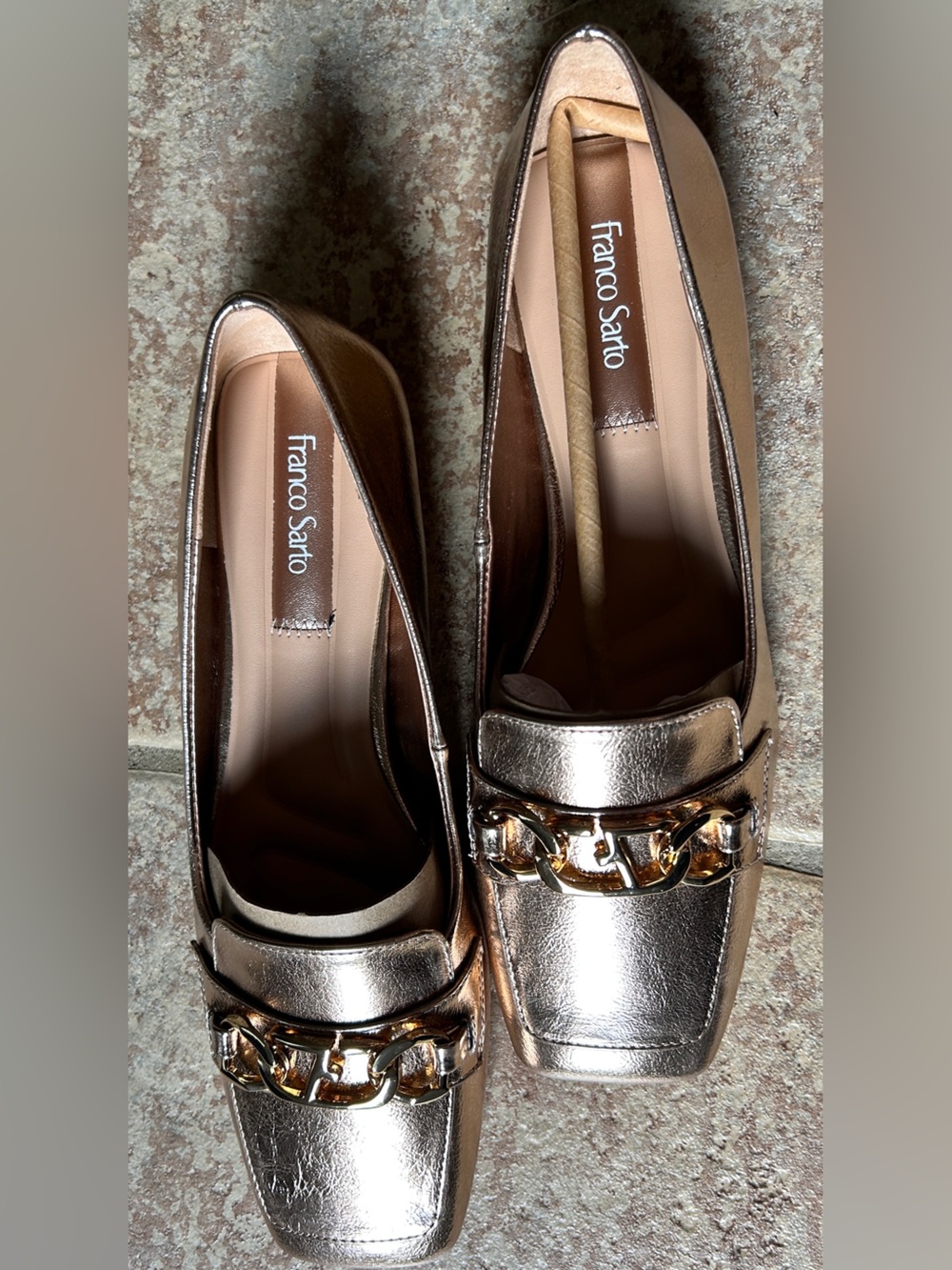 Franco Sarto Rose Gold Chain Loafers NEW in box